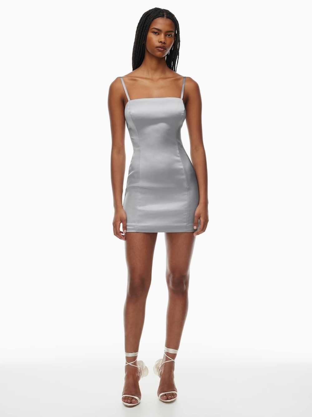 Aritzia Ten Silver Satin Mini Dress Size 8